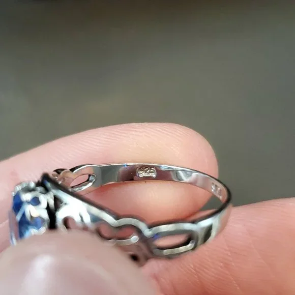 Size 9.25 925 Sterling Silver Blue Paste Gemstone Fancy Ring - Picture 4 of 7